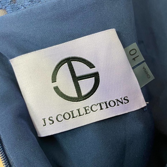 JS Collections Embroidered Mesh Peplum Gown - Picture 6 of 8